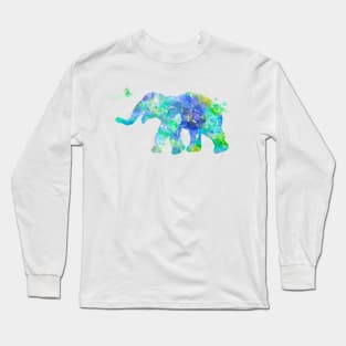 Blue Baby Elephant Watercolor Painting Long Sleeve T-Shirt